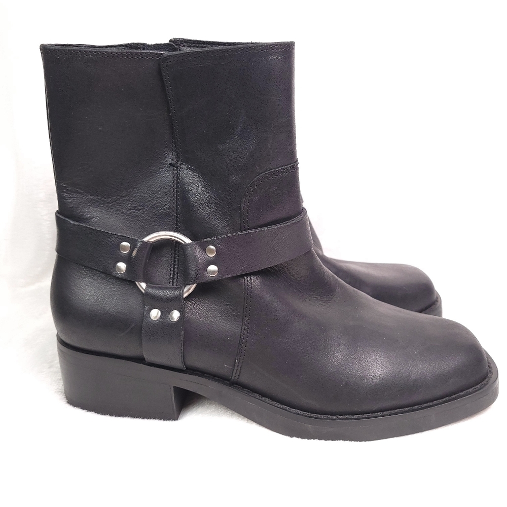 Sole Society Leather Harness Moto Boots Black Mid 8 SO-KARISA